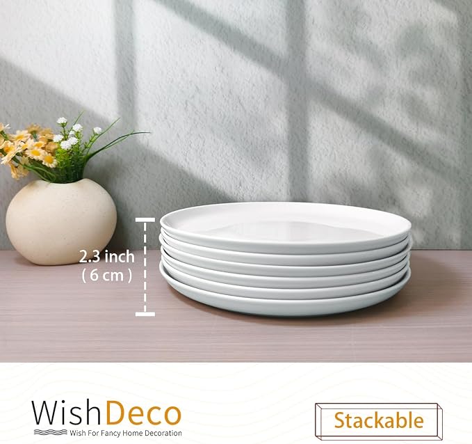 White Dinner Plates Set of 6, Porcelain Salad Plates 9 Inch, Modern Kitchen - Image 8