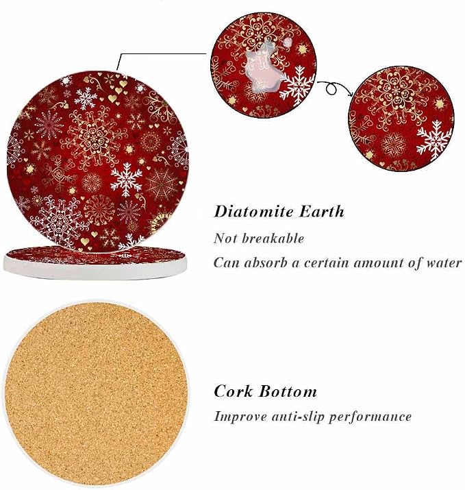 oFloral Gold White Snowflake Coasters - Image 4