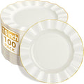 100PCS Ivory Plastic Plates 10 Inch, Wavy Plates by Ciselure