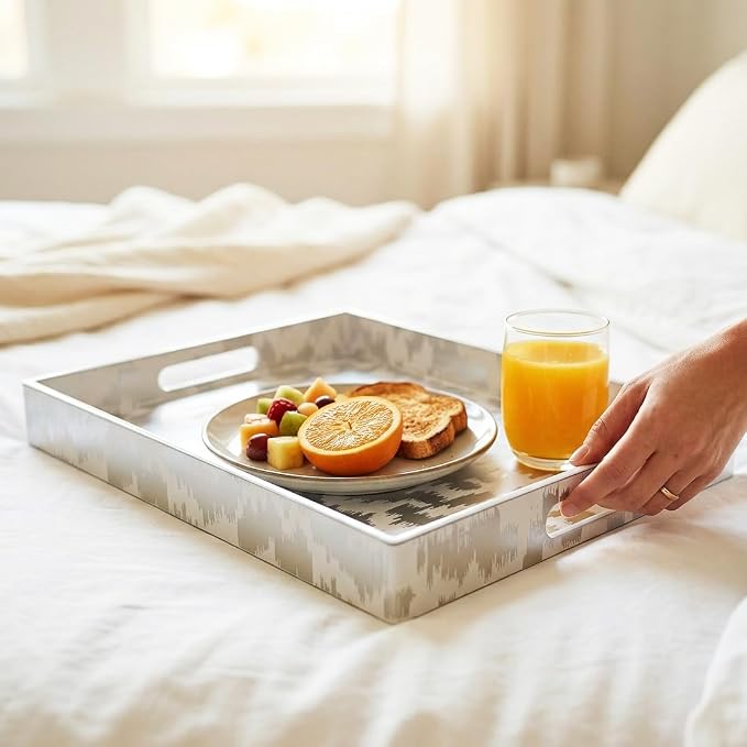 White & Silver Glitter Abstract Serving Tray - Image 3