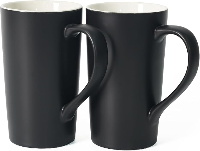 Number Pattern Simple Pure Large Milk Mug, Tall Black Ceramic Coffee Cup by Momugs