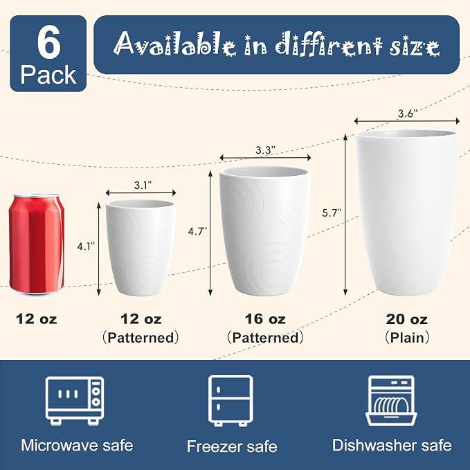 Wheat Straw Unbreakable Drinking Cups, 12 OZ Tumbler Set of 6, Lightweight - Image 6