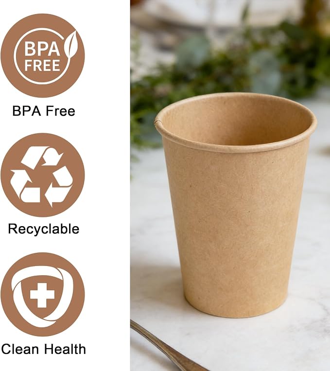 BYSNOW 200 Pack 10 oz Kraft Paper Cups, Disposable Coffee Hot Water Cups | - Image 3
