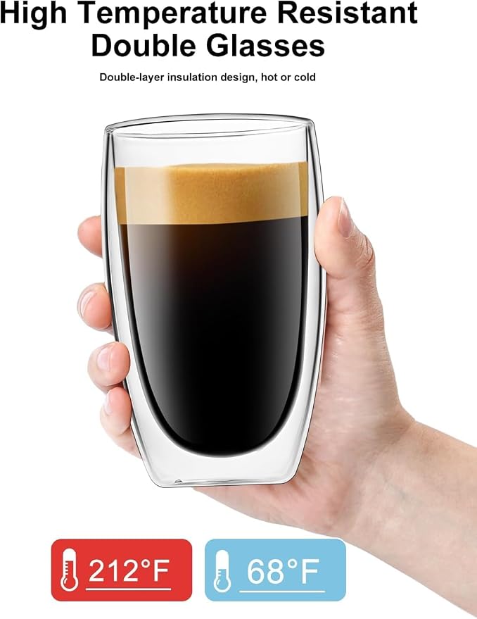 Glass Coffee Mugs Set of 2, Insulated Thermal Cups 15.2oz, Double Wall Clear - Image 2