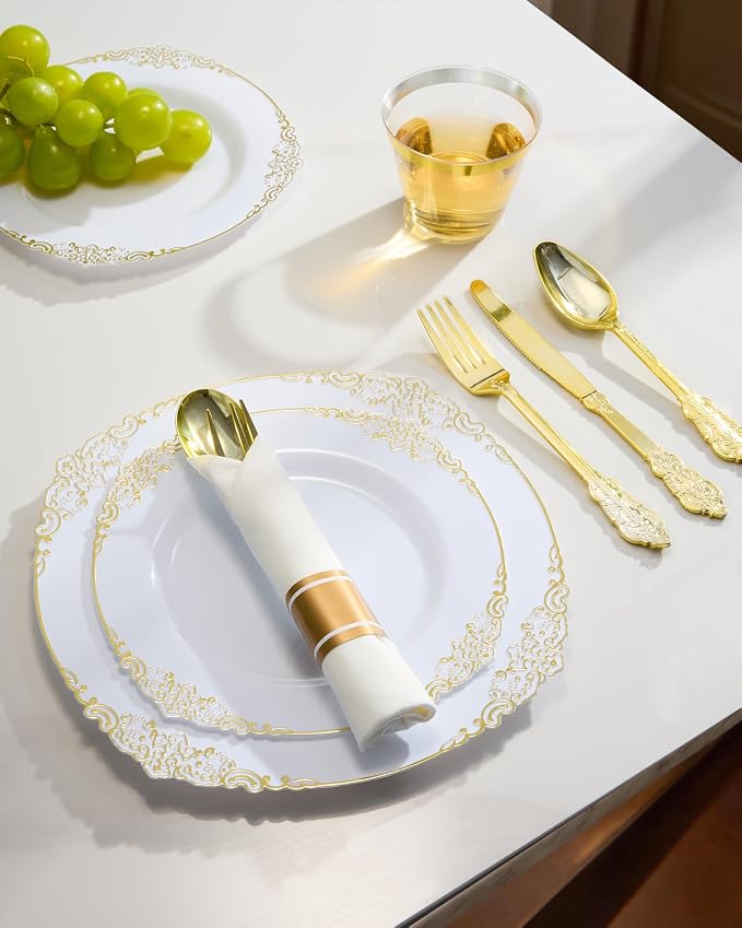 350 Piece Gold Plastic Dinnerware Set - Image 5