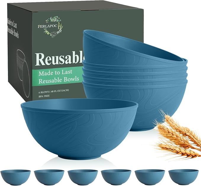 Cereal Bowls 40 OZ Set of 6, Unbreakable Lightweight Bowls Set, Microwave & by Perlapoc