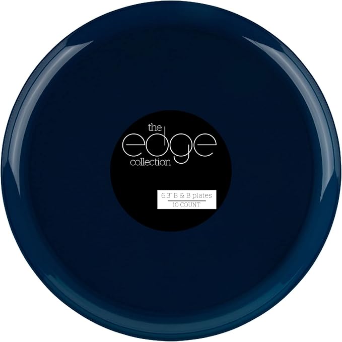 Dark Blue Plastic Party Plates Edge Collection Premium heavyweight Elegant by PLASTICPRO