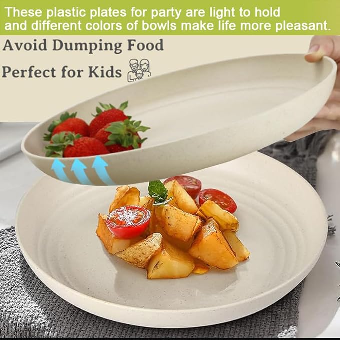 K Y KANGYUN 10 Inch Unbreakable Wheat Straw Dinner Plates, BPA Free, Lightweight - Image 4