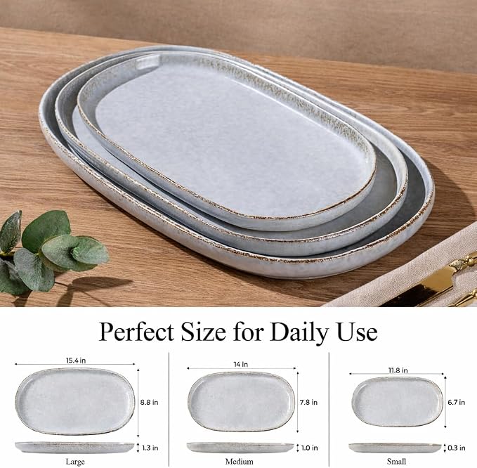 AmorArc Ceramic Serving Platters, Reactive handcrafted Oval Plates - Image 2
