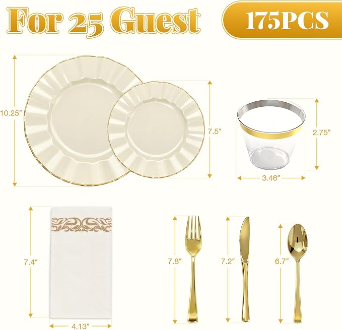 Glowserve 175 Piece Disposable Plastic Plates Dinnerware Set - Image 5