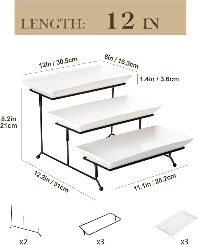 MALACASA 3 Tier Serving Trays for Party, Porcelain Serving Platters and Trays - Image 2