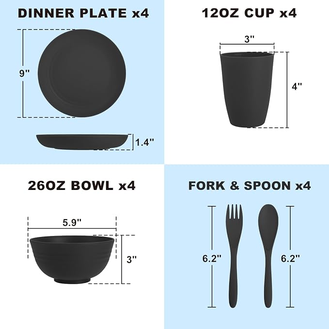 Wheat Straw Dinnerware Sets, Unbreakable Kids Plates and Bowls Sets 20-Piece - Image 2