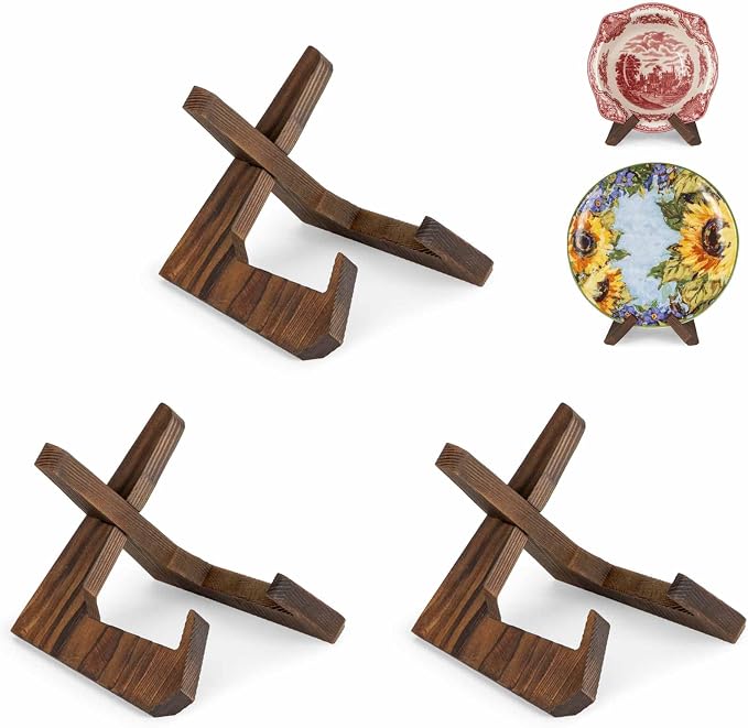 ANBOXIT Bowl Stands for Display, 3 Pack 4.5 Inch Plate Holder, Wooden Easel | by ANBOXIT