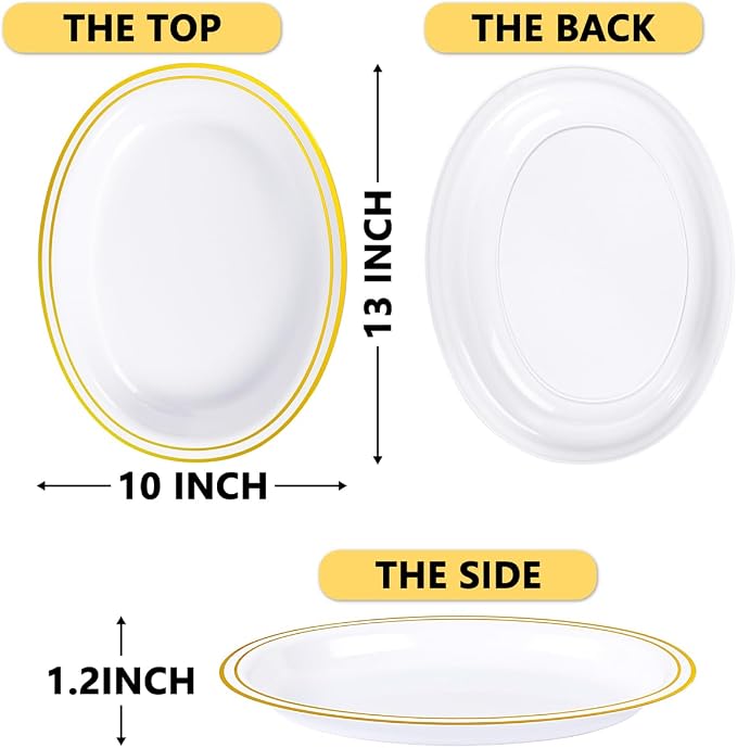 YOUBET 24PCS Gold Oval Plastic Plates - Image 2