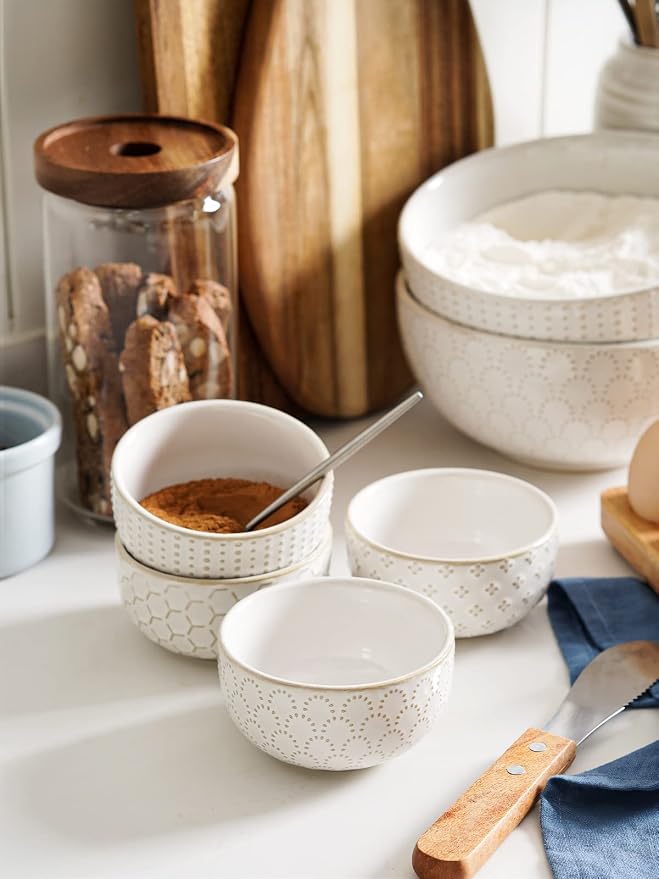 LE TAUCI 3.5 Inch Small Bowls, TINY Embossed Ceramic Dip Bowls, Sauce Dishes - Image 3