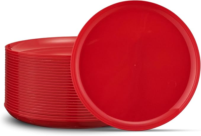 PLASTICPRO 30 Pack 6.3'' Christmass Plates Red Plastic Party Plates Edge by PLASTICPRO
