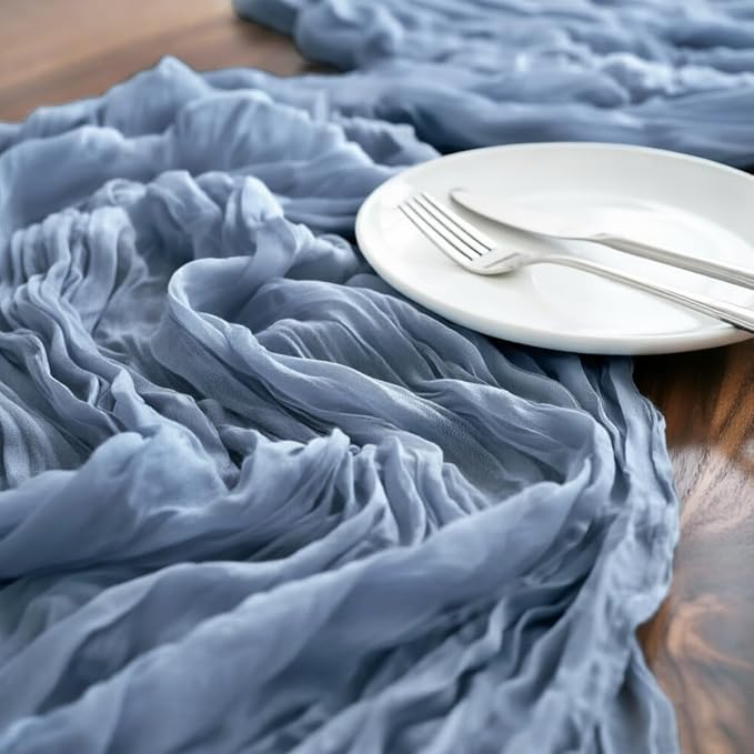 Dusty Blue Cheesecloth Table Runner 120 Inches 4 Pack Gauze Table Runner | - Image 4