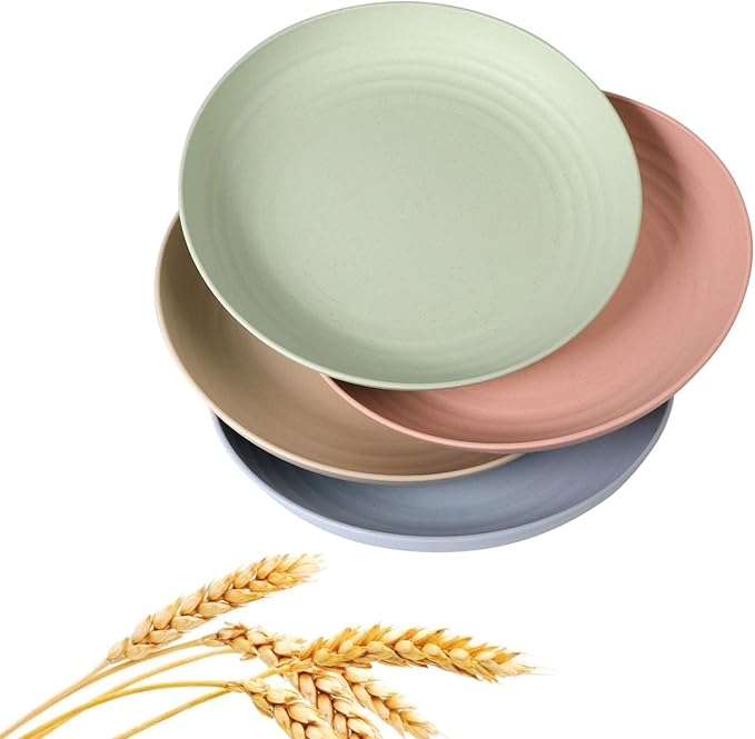 CAMBUY Wheat Straw Plates 4Pack 8inch/20cm Reusable Large Dinner Plate Set | by CAMBUY