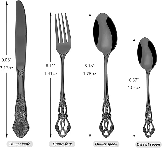 8-Piece Luxury Royal Silverware Set, 18/10 Stainless Steel Black Flatware Set - Image 2