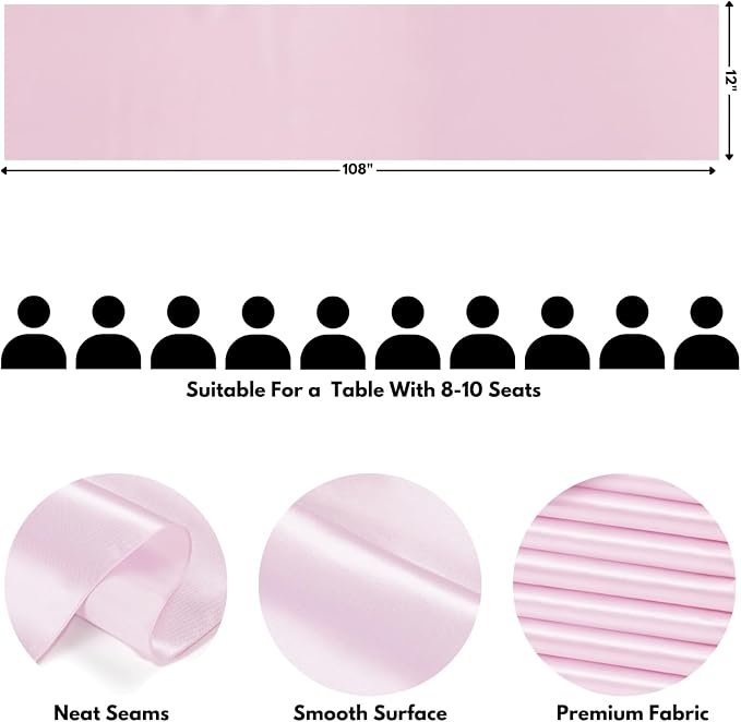 Light Pink Satin Table Runner, 12x108 Inches, 4 Pack | Premium Satin, Smooth - Image 2
