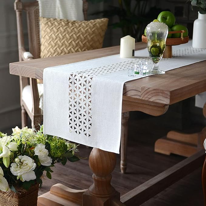 ARTABLE Off White Farmhouse Fabric Table Runner Finished Edge 16 x 70 Inch | - Image 5