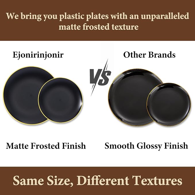 EI 80pcs Black and Gold Dinner Plates Disposable 10.25inch, Plastic Party - Image 9