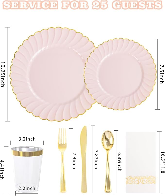 YOUBET 175PCS Pink Scalloped Plastic Plates - Image 2
