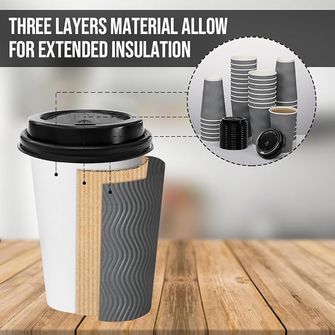 BYSNOW 100 Pack 16 oz Paper Coffee Cups - Image 3