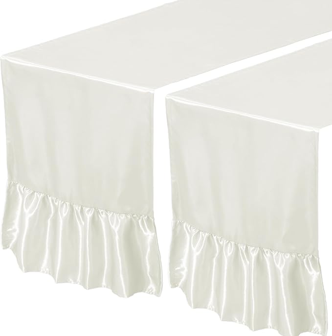 2 Pack White Satin Table Runner 12 x 108 Inch | Ruffle Design, Luxurious Dining - Image 7