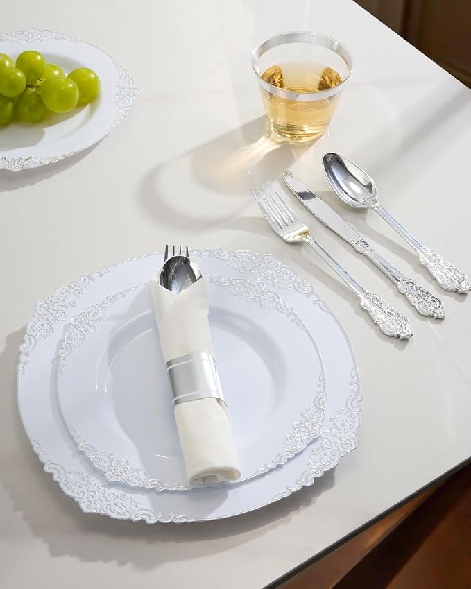 350 Piece Silver Plastic Dinnerware Set - Image 5