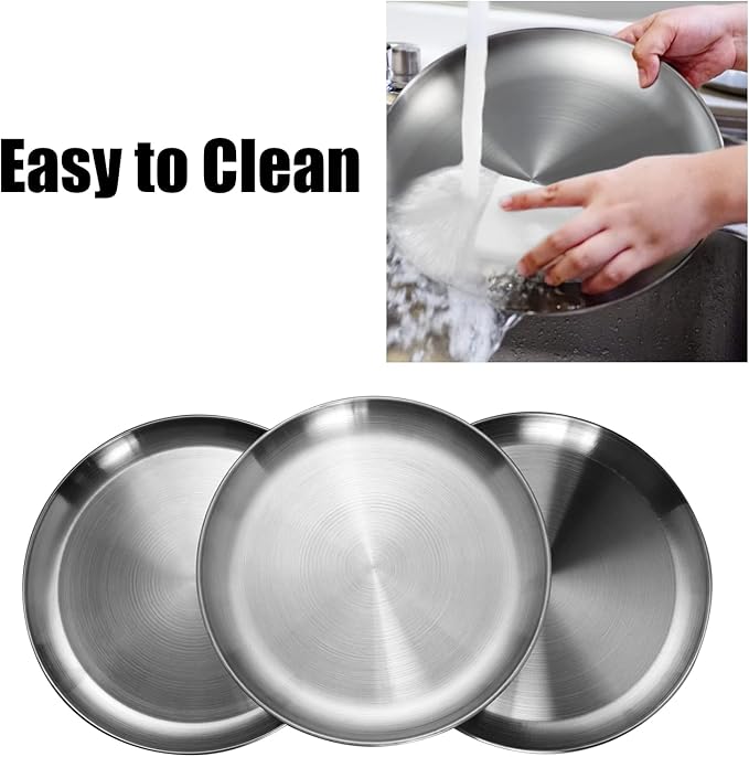 CAMBUY Stainless Steel Plates 10 inch 4 Pcs Metal Dinner Dishes Plate Set | - Image 5