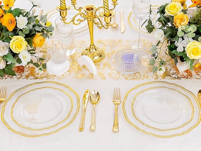 60 Pcs Clear Gold Dessert Plates - Image 7