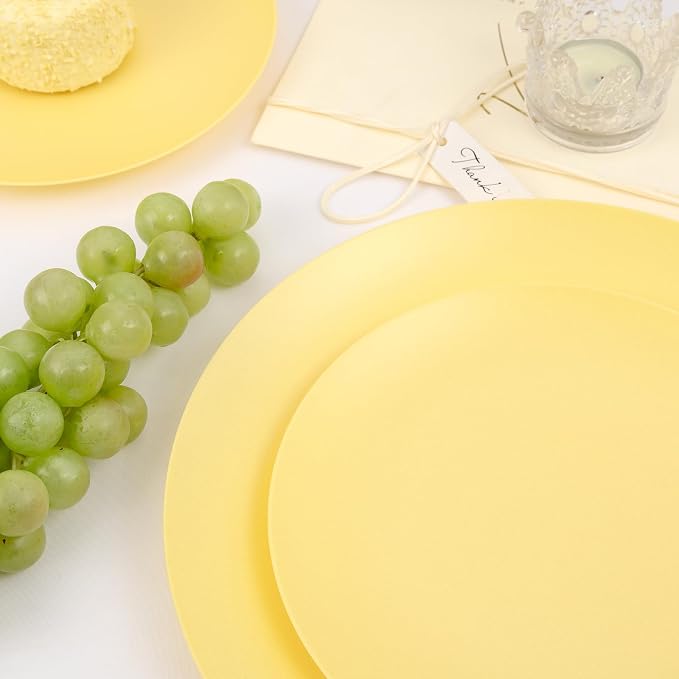EI 150pcs Yellow Plastic Plates, Heavy Duty Bright Disposable Plate, Fancy - Image 8