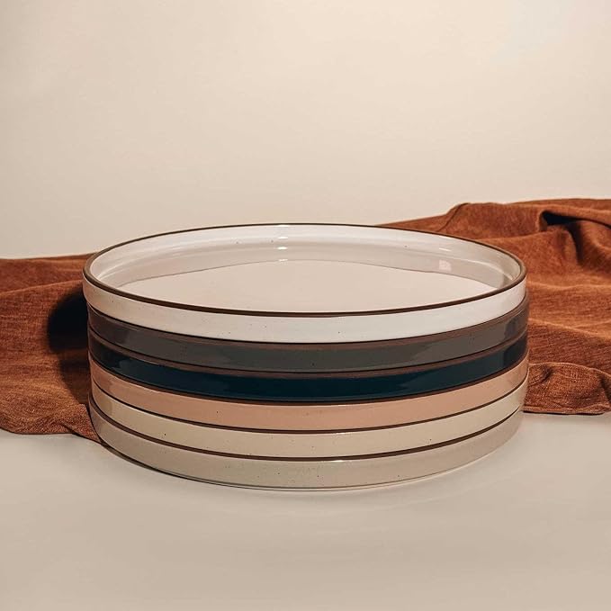 MORA Ceramic Flat Dinner Plates Set of 6, 10.5 in High Edge Dish Set - Image 5