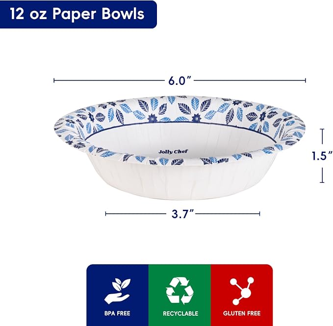 156 Count Paper Bowls 12 oz Soak Proof, Heavy Duty Printed Disposable Small - Image 2