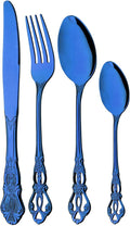 Mirror Polished Blue Silverware Set, 24-Piece 18/10 Stainless Steel Shiny by JANKNG