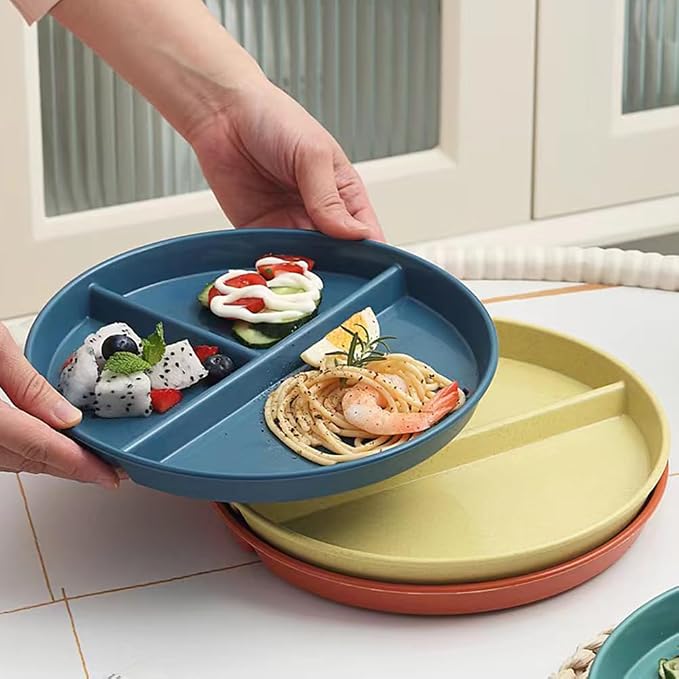 PUPOPIK 9" Unbreakable Divided Plates Set of 5, Wheat Straw Plate Reusable - Image 8