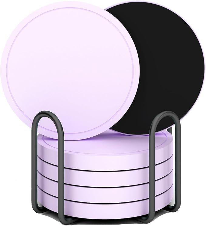 Azhou 6Pcs Drink Coaster with Holder, Lavender Absorbent Coasters by Azhou