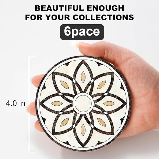 Baalaka Coasters Set of 6 with Holder, 4 in Absorbent Ceramic Boho Mats | Each - Image 2