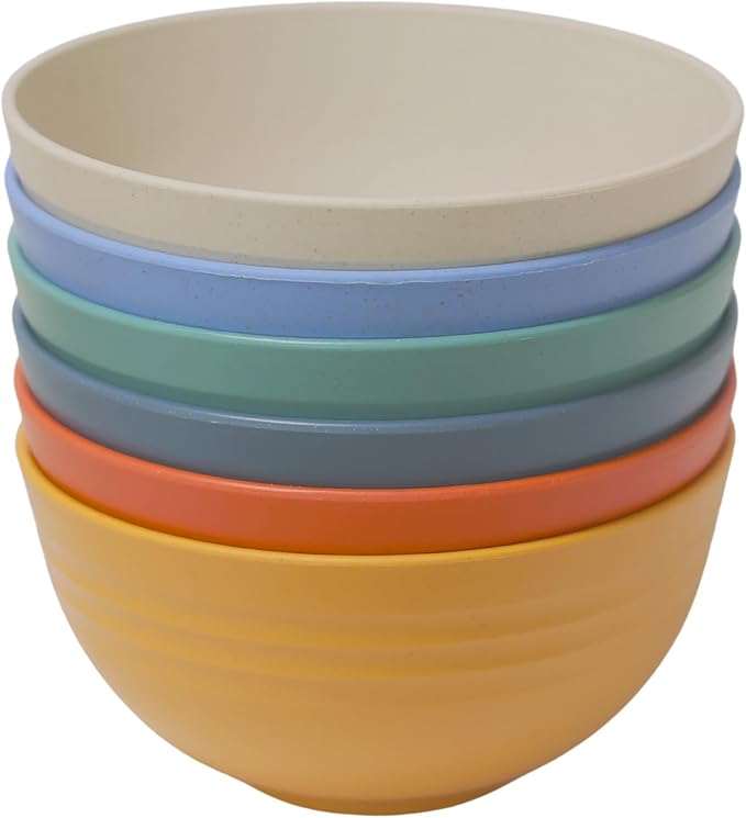 Unbreakable Cereal Bowls - 24 oz Reusable Wheat Straw Bowl Set of 6 - by LuckyZone