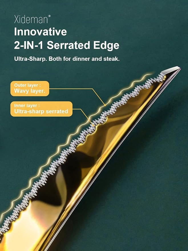 16-Piece Luxury Gold Hammered 18/10 Stainless Steel Silverware Set | Ultra - Image 3
