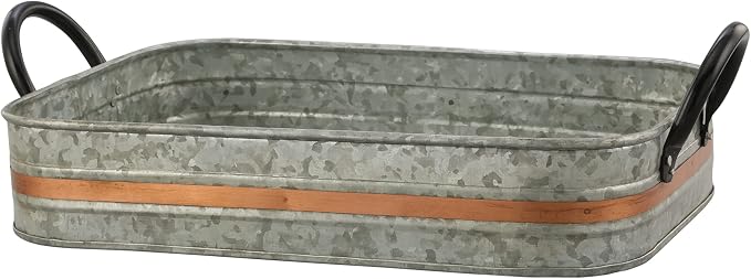 Galvanized Metal Serving Trays Iron Black Handles, Farmhouse Tray - Image 2