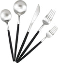 Black Handle Matte Silver Silverware Set by Gugrida