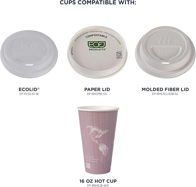 ECO PRODUCTS Compostable Disposable Insulated World Art 16oz Large Coffee Cups - Image 6