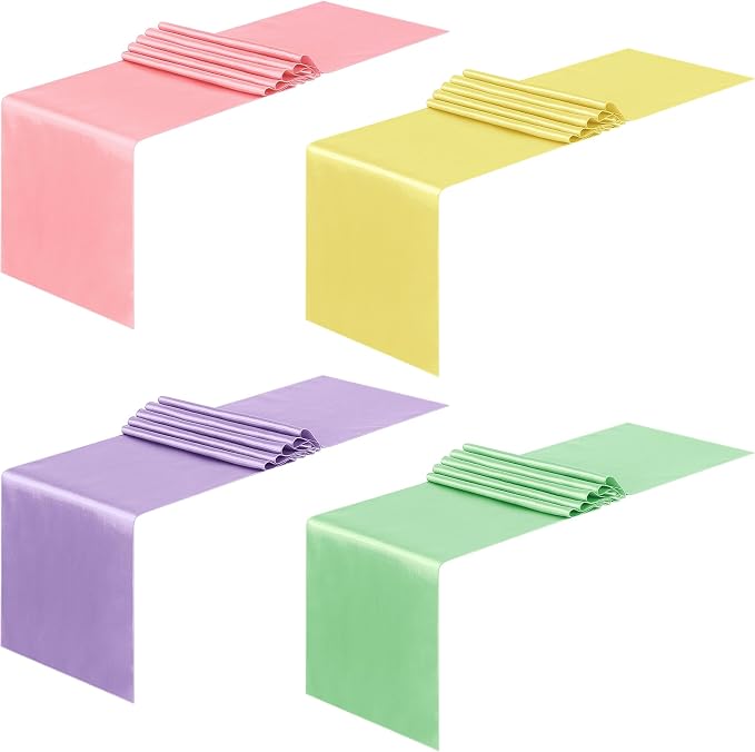 Aneco 4 Pack Satin Table Runner 12 x 108 Inch Pastel Rainbow Long Bright Silk by Aneco