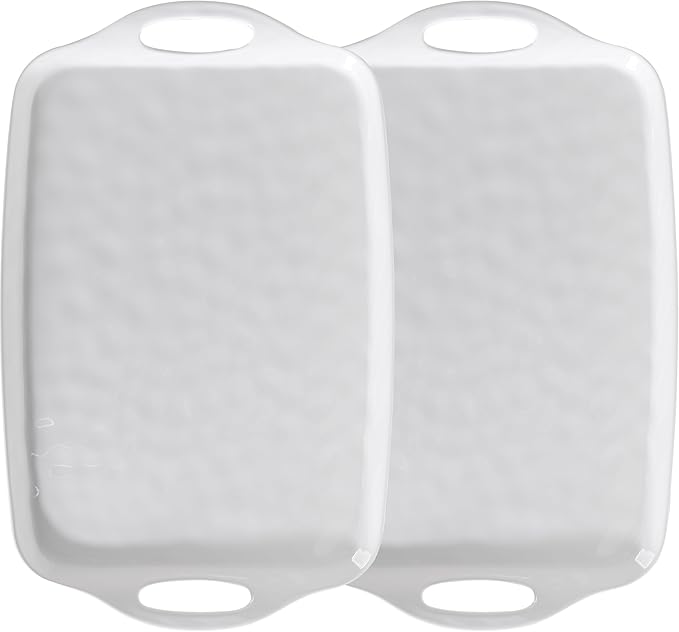 Large Serving Tray with Handle, 19”x12” Rectangular Melamine Serving Platters by ZAROCRUS