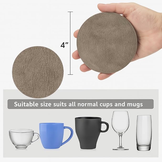 Set of 8 Morgan Faux Leather 4 Inch Round Coasters, Heat & Water Absorbent - Image 4
