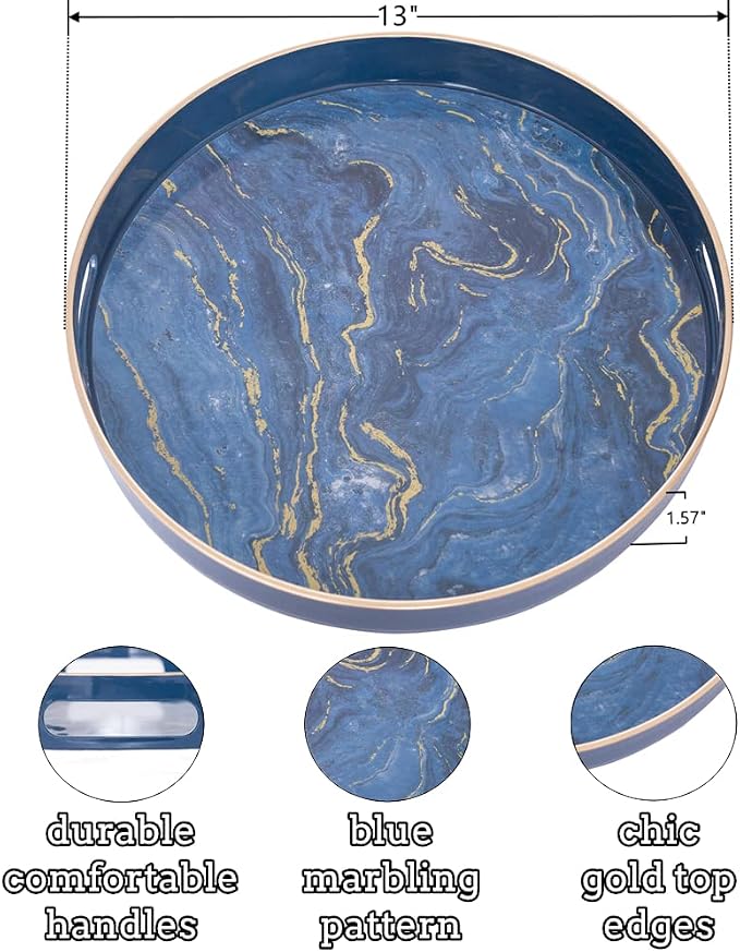 13" Round Decorative Tray, Marbling Plastic Tray - Image 3