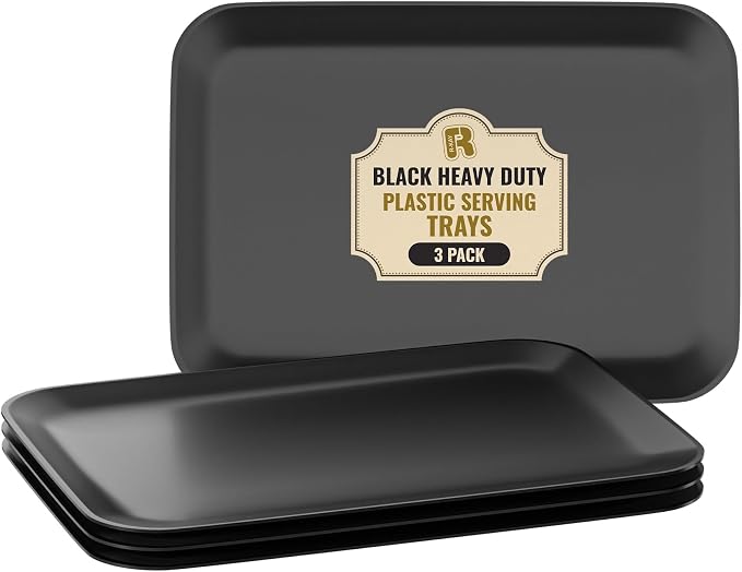 3 Pack Black Plastic Serving Trays by R-KAY