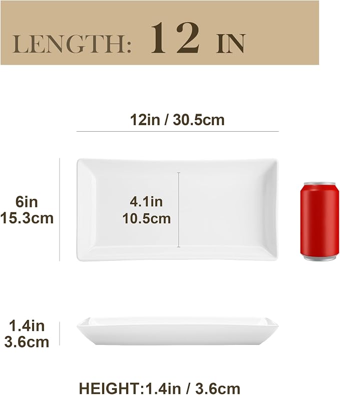 MALACASA Porcelain Serving Platters Set of 4, 12 in Rectangular White Trays | - Image 2